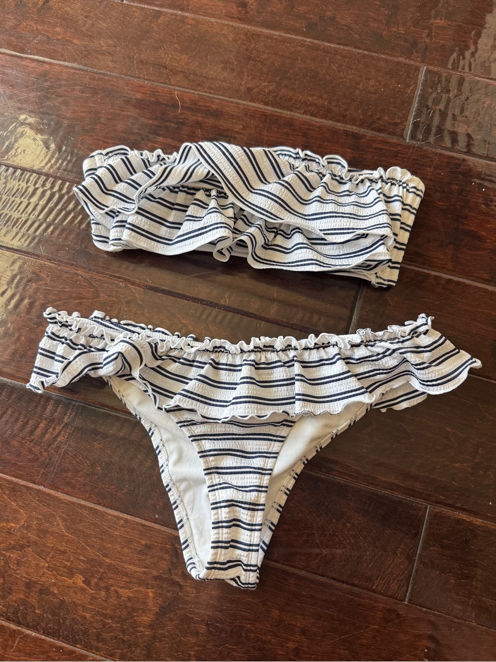 Target Striped Ruffle Bikini Set - White & Navy